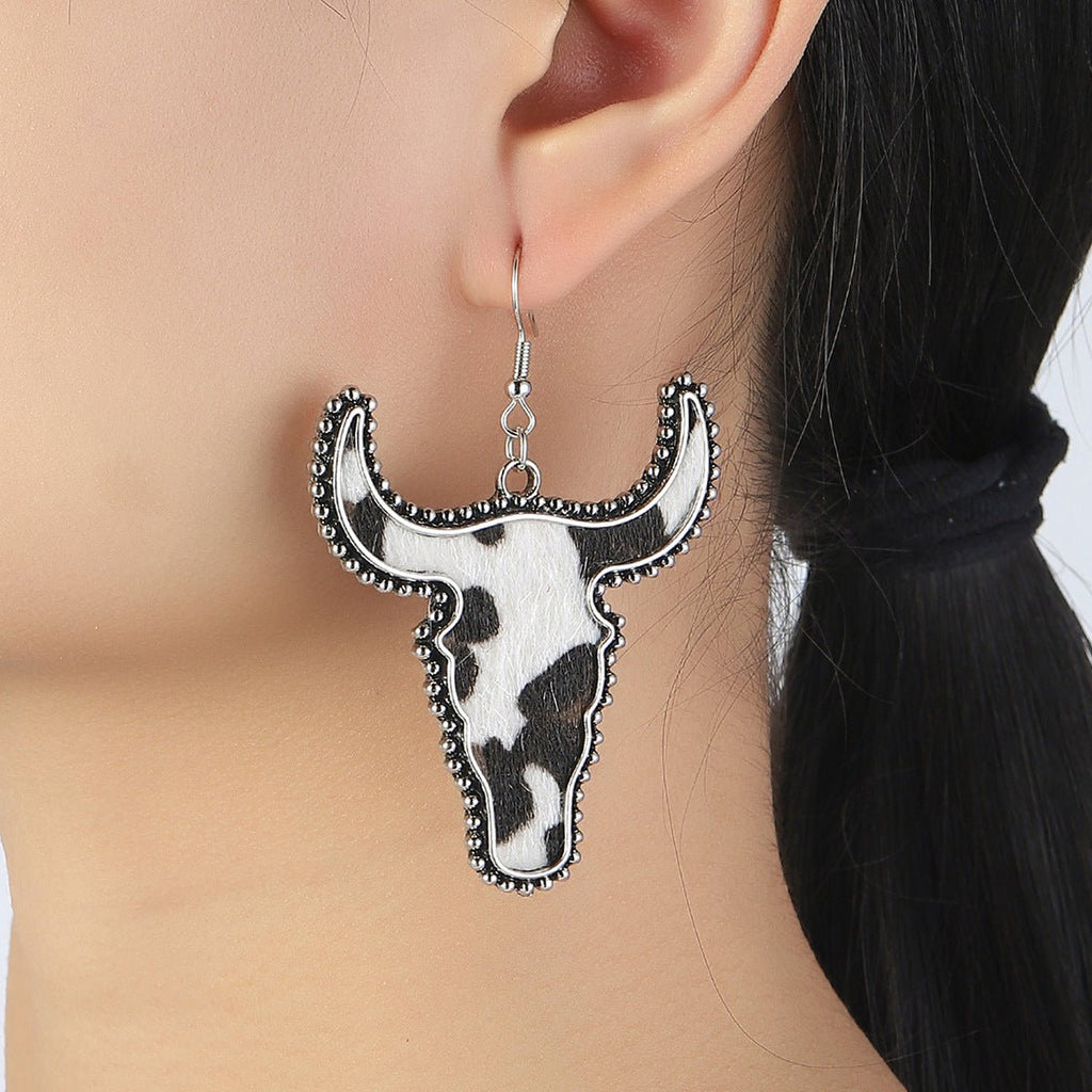 Alloy Animal Print Cow Head Earrings - S. M. & Co.