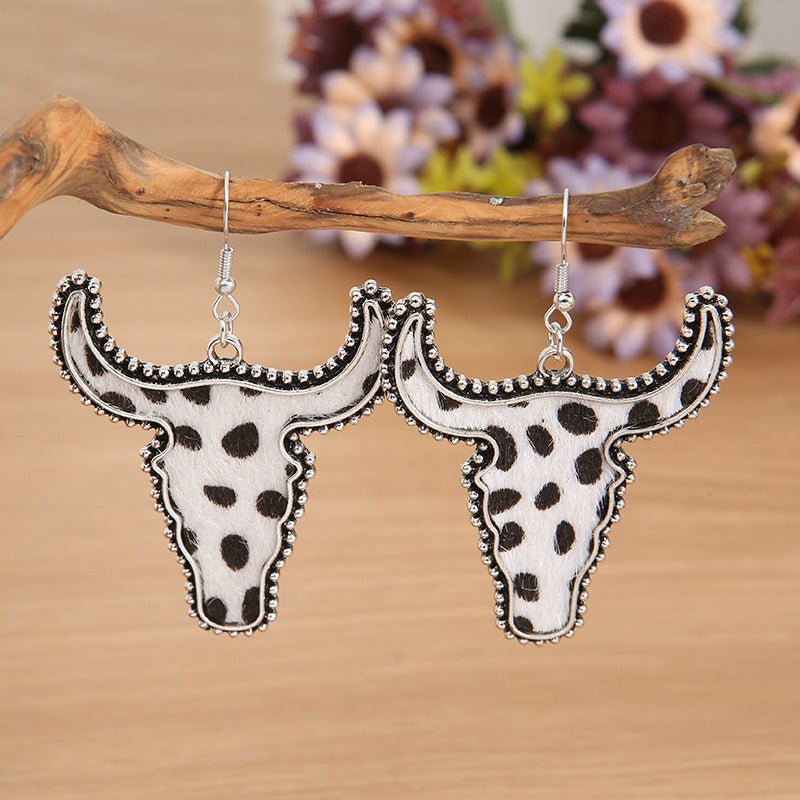 Alloy Animal Print Cow Head Earrings - S. M. & Co.