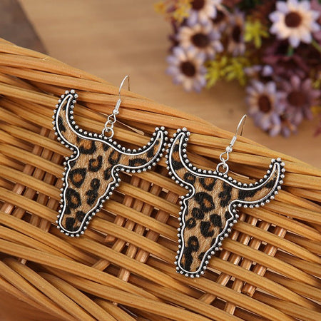 Alloy Animal Print Cow Head Earrings - S. M. & Co.