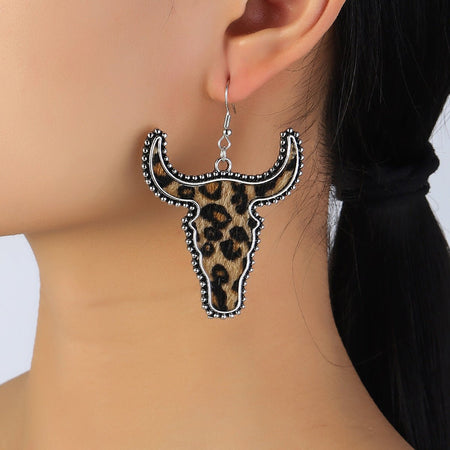 Alloy Animal Print Cow Head Earrings - S. M. & Co.