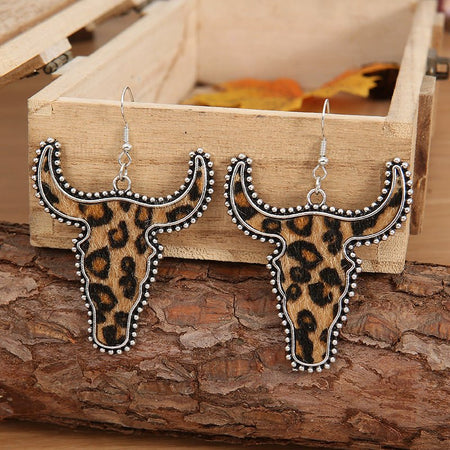 Alloy Animal Print Cow Head Earrings - S. M. & Co.