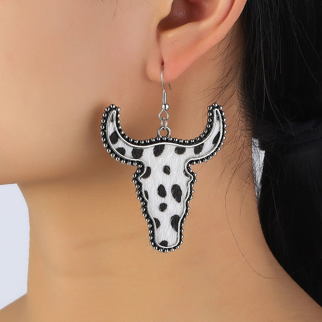 Alloy Animal Print Cow Head Earrings - S. M. & Co.