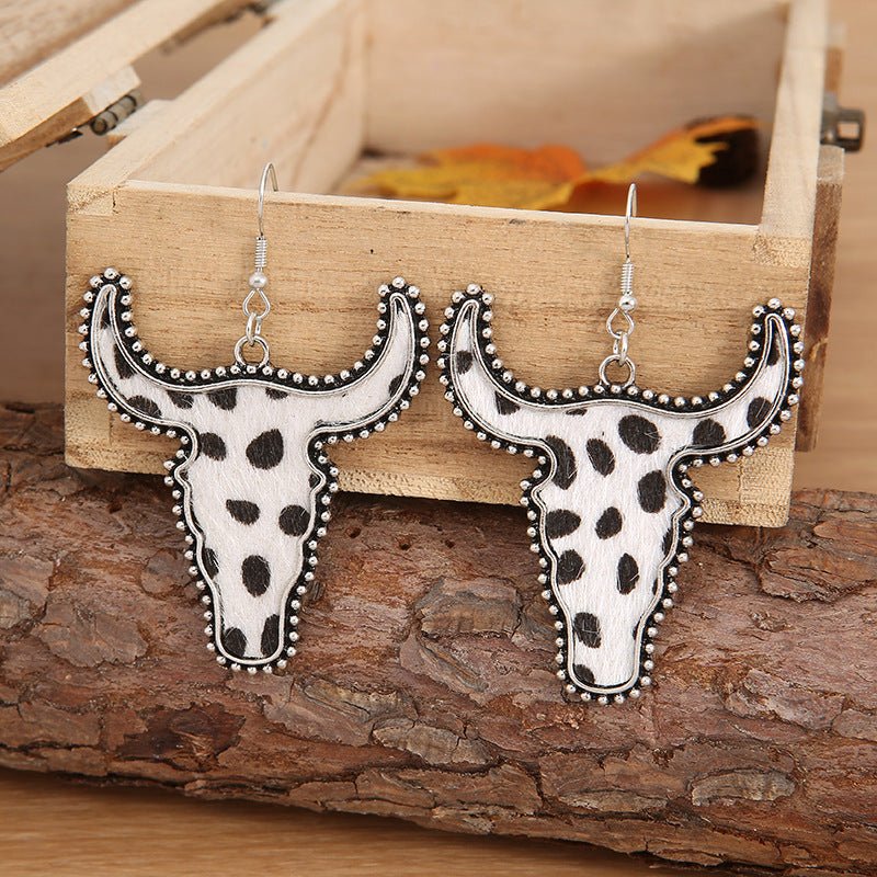 Alloy Animal Print Cow Head Earrings - S. M. & Co.