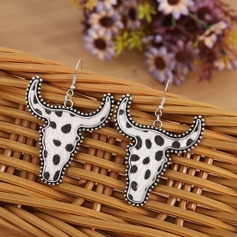 Alloy Animal Print Cow Head Earrings - S. M. & Co.