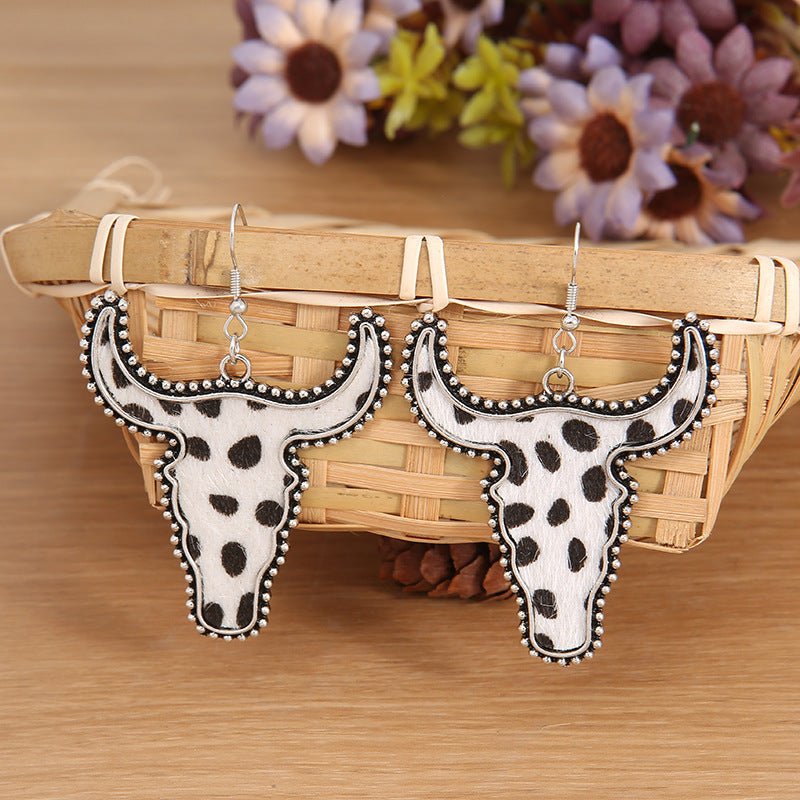 Alloy Animal Print Cow Head Earrings - S. M. & Co.