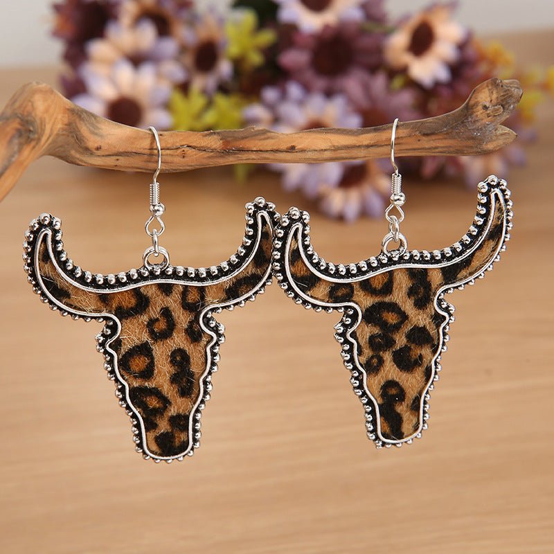 Alloy Animal Print Cow Head Earrings - S. M. & Co.