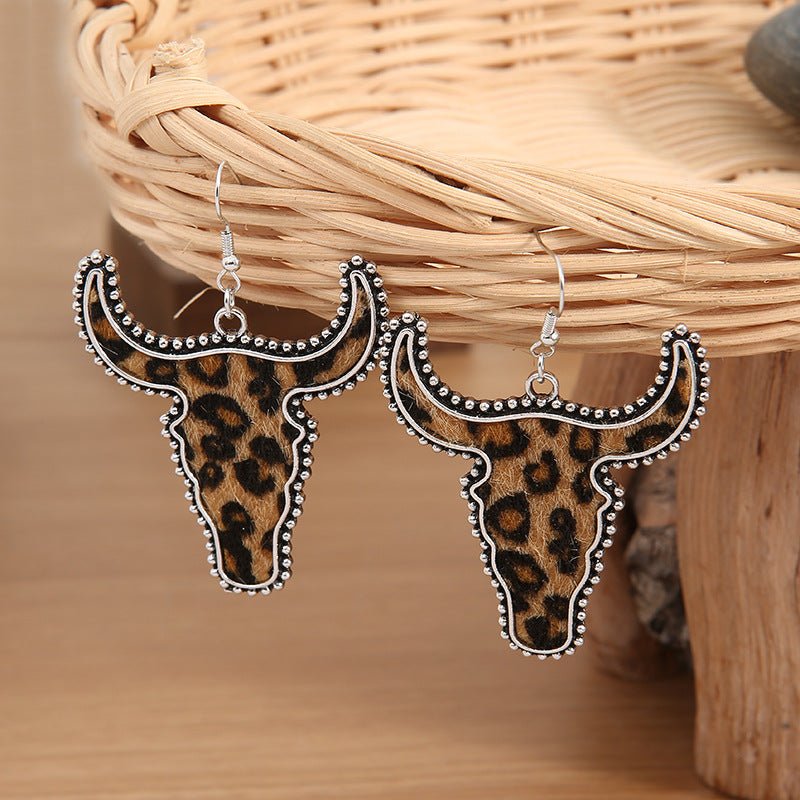 Alloy Animal Print Cow Head Earrings - S. M. & Co.