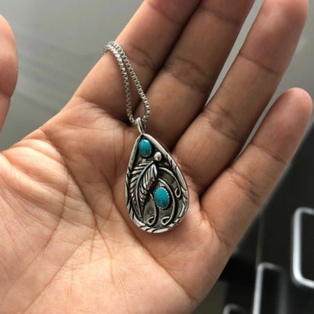 Alloy Artificial Turquoise Teardrop Pendant Necklace - S. M. & Co.