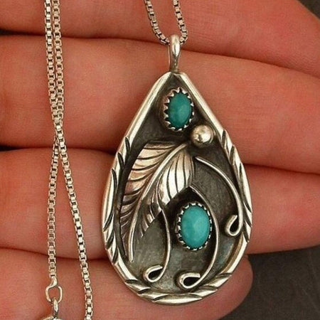 Alloy Artificial Turquoise Teardrop Pendant Necklace - S. M. & Co.