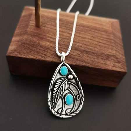 Alloy Artificial Turquoise Teardrop Pendant Necklace - S. M. & Co.