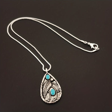 Alloy Artificial Turquoise Teardrop Pendant Necklace - S. M. & Co.