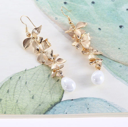 Alloy Flower Synthetic Pearl Earrings - S. M. & Co.