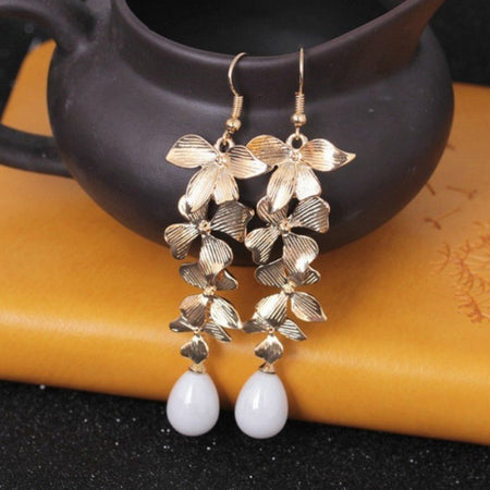 Alloy Flower Synthetic Pearl Earrings - S. M. & Co.