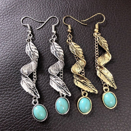 Alloy Leaf Artificial Turquoise Earrings - S. M. & Co.