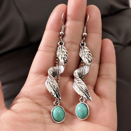 Alloy Leaf Artificial Turquoise Earrings - S. M. & Co.