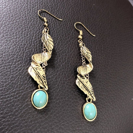 Alloy Leaf Artificial Turquoise Earrings - S. M. & Co.