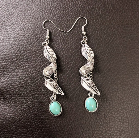 Alloy Leaf Artificial Turquoise Earrings - S. M. & Co.