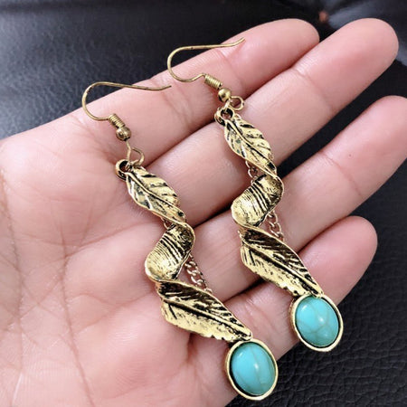 Alloy Leaf Artificial Turquoise Earrings - S. M. & Co.