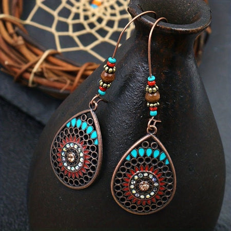 Alloy Oil Drip Beaded Teardrop Earrings - S. M. & Co.