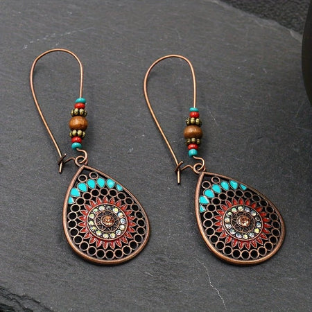 Alloy Oil Drip Beaded Teardrop Earrings - S. M. & Co.