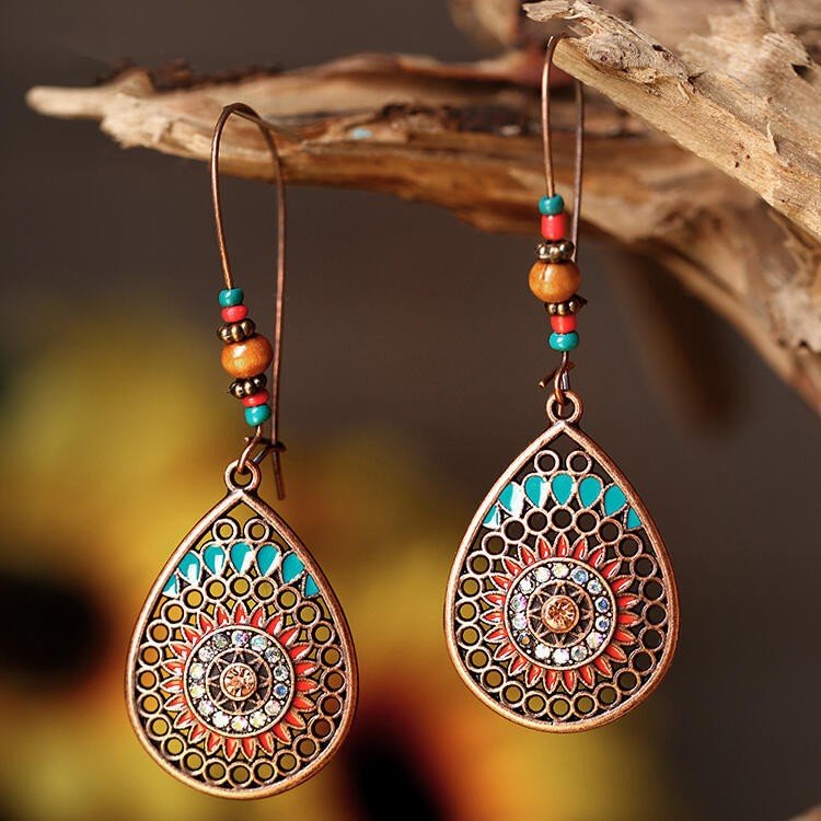 Alloy Oil Drip Beaded Teardrop Earrings - S. M. & Co.