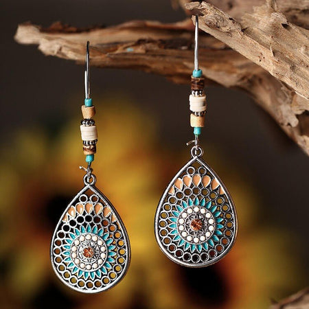 Alloy Oil Drip Beaded Teardrop Earrings - S. M. & Co.