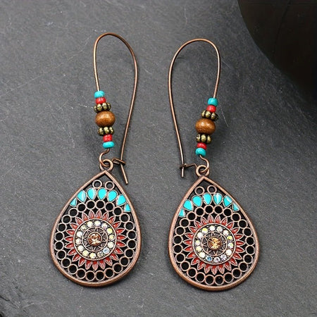 Alloy Oil Drip Beaded Teardrop Earrings - S. M. & Co.