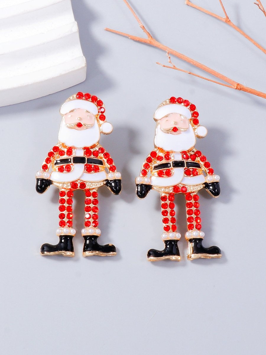 Alloy Rhinestone Santa Earrings - S. M. & Co.