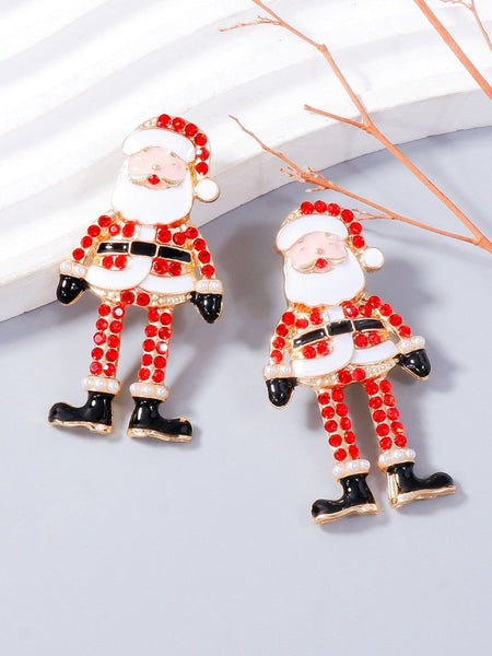 Alloy Rhinestone Santa Earrings - S. M. & Co.