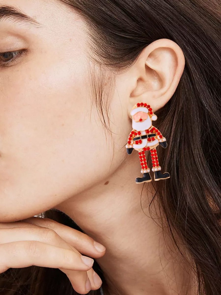 Alloy Rhinestone Santa Earrings - S. M. & Co.