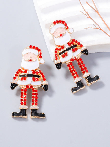 Alloy Rhinestone Santa Earrings - S. M. & Co.