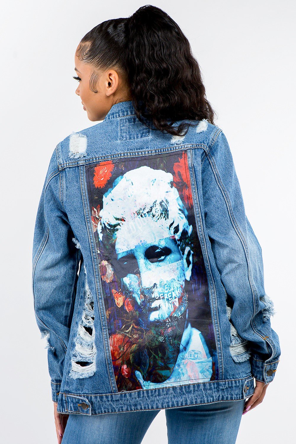 American Bazi Full Size Button Up Distressed Denim Jacket - S. M. & Co. Denim Jacket