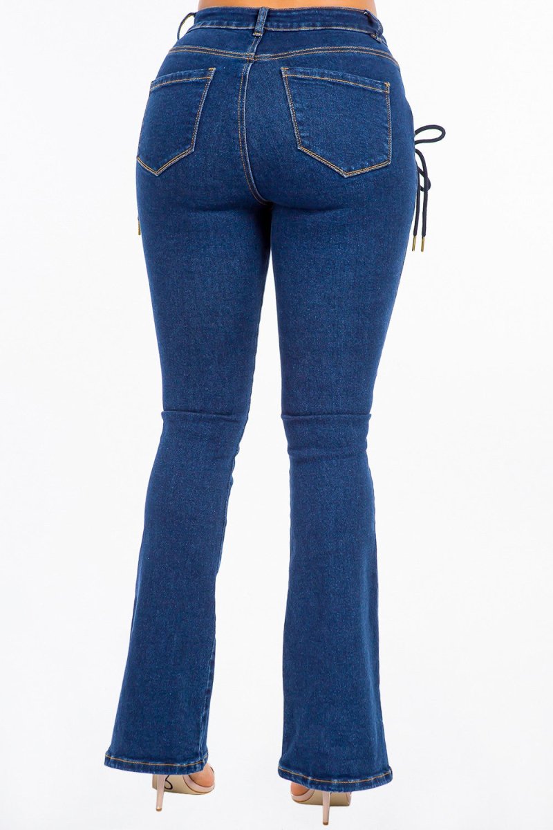 American Bazi High Rise Lace Up Jeans - S. M. & Co. Denim Jeans