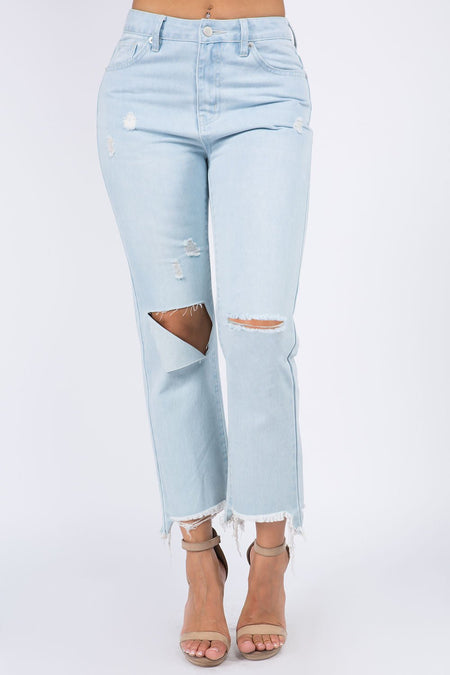 American Bazi High Waist Distressed Raw Hem Jeans - S. M. & Co. Raw Hem Jeans