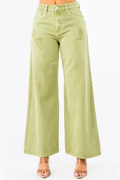 American Bazi High Waist Distressed Wide Leg Jeans - S. M. & Co.