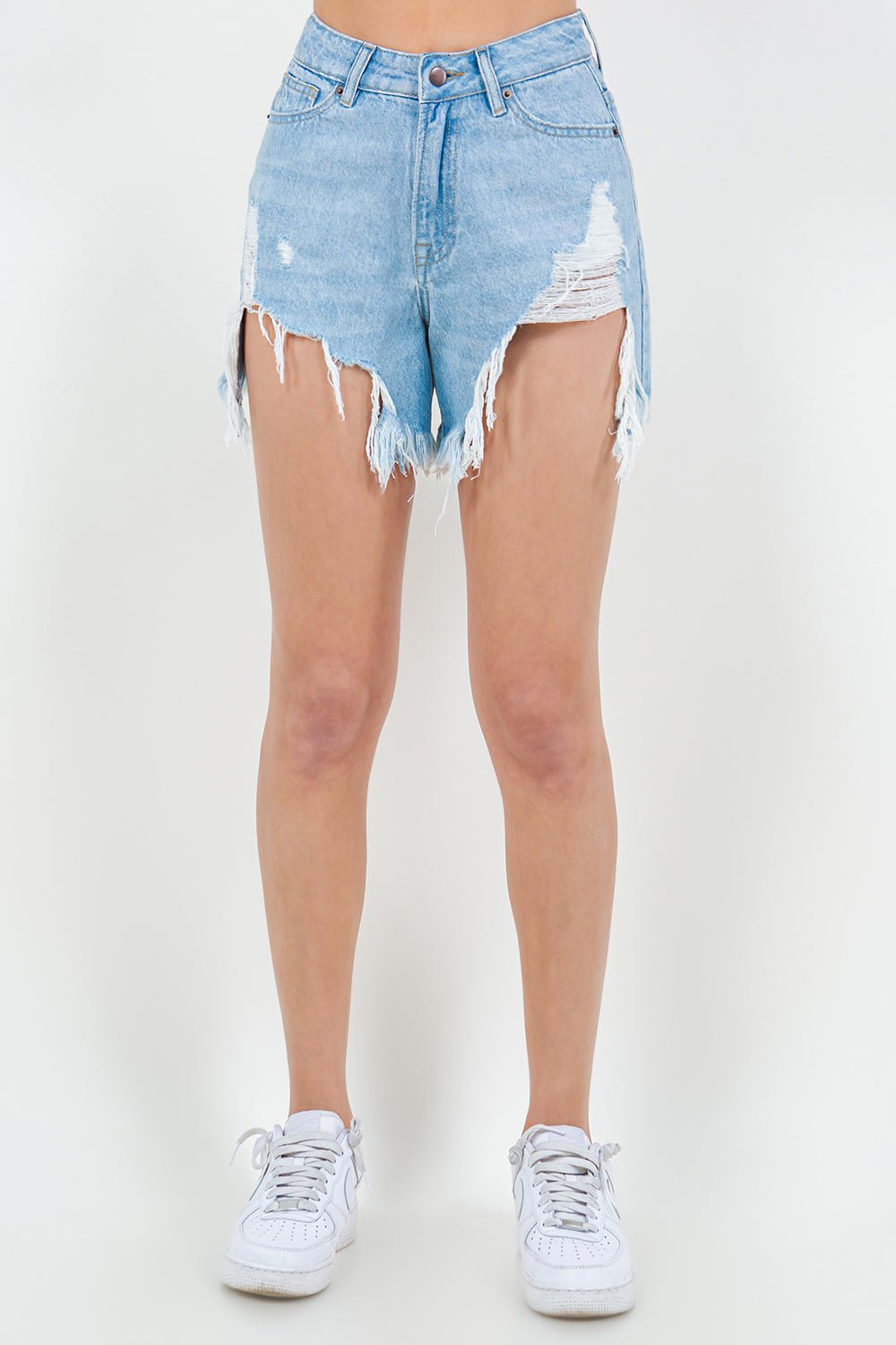 American Bazi High Waist Fringed Hem Denim Shorts - S. M. & Co. Denim Shorts