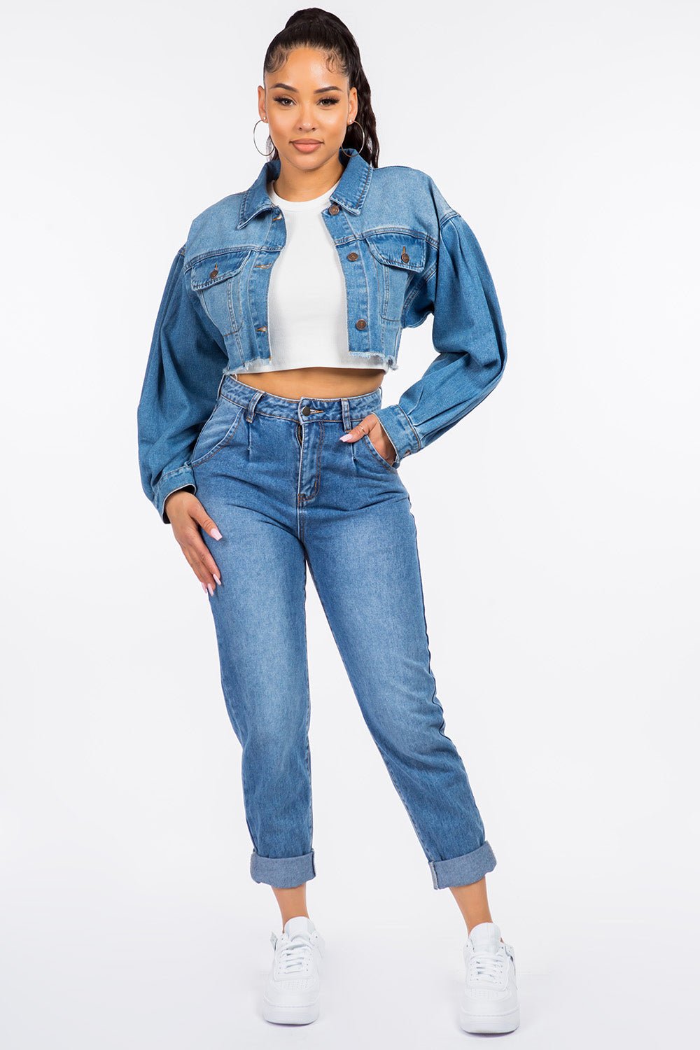 American Bazi High Waist Pleated Waist Mom Jeans - S. M. & Co.