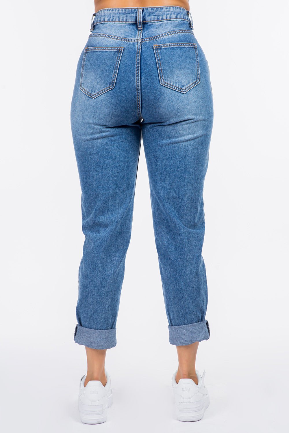 American Bazi High Waist Pleated Waist Mom Jeans - S. M. & Co.