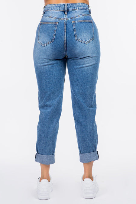 American Bazi High Waist Pleated Waist Mom Jeans - S. M. & Co.