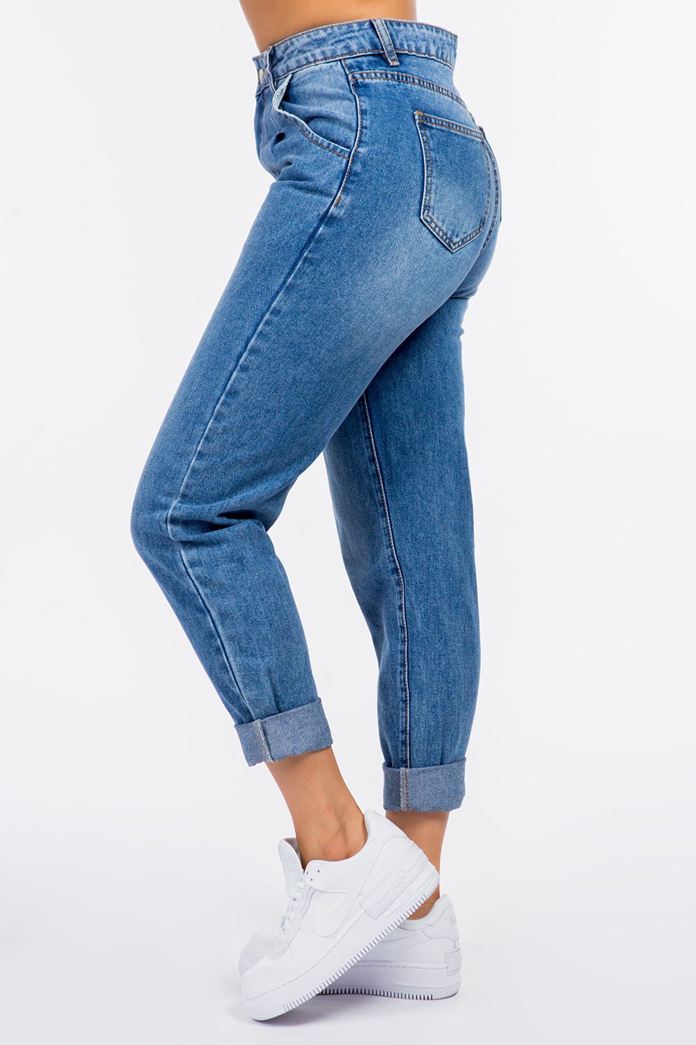 American Bazi High Waist Pleated Waist Mom Jeans - S. M. & Co.