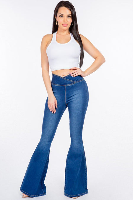 American Bazi High Waist Pull On Flare Jeans - S. M. & Co. Flare Jeans