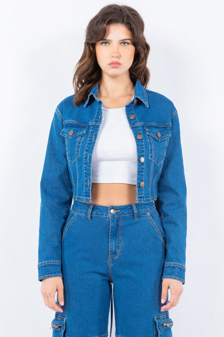 American Bazi Laced Back Cropped Denim Jacket - S. M. & Co. Denim Jacket