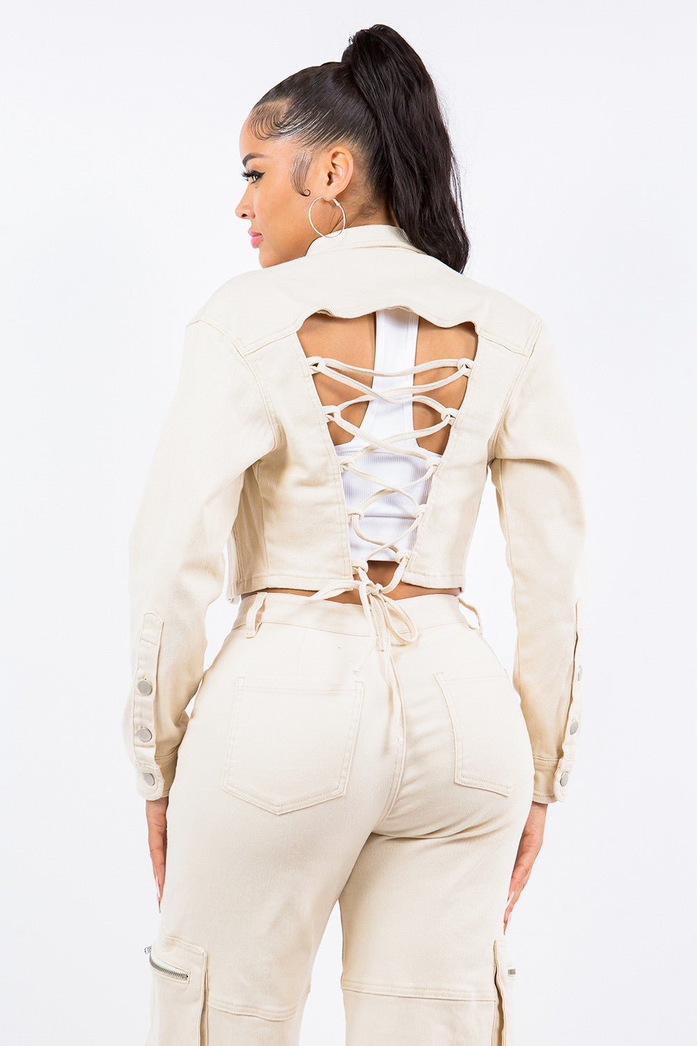 American Bazi Laced Back Cropped Jacket - S. M. & Co.