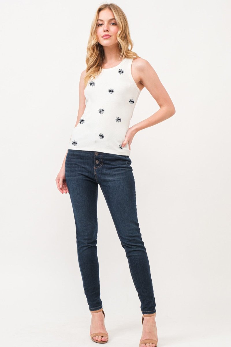 And The Why BOO Spider Web Embroidered Ribbed Tank - S. M. & Co.