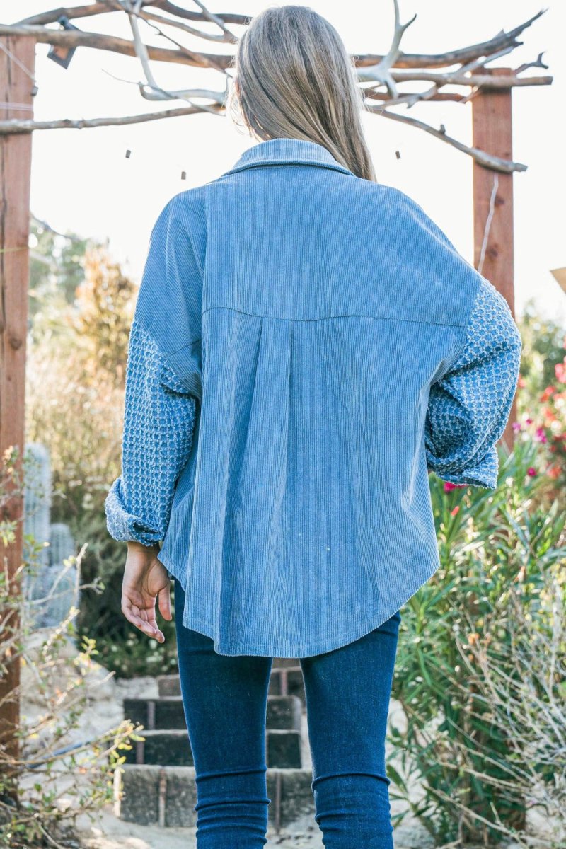 And The Why Button Down Corduroy Contrast Texture Long Sleeve Shacket - S. M. & Co.