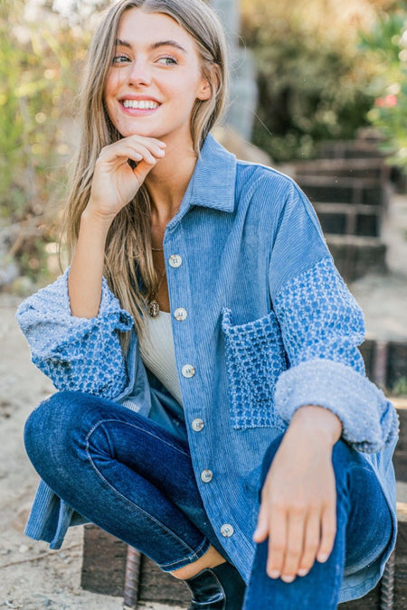 And The Why Button Down Corduroy Contrast Texture Long Sleeve Shacket - S. M. & Co.