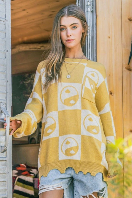 And The Why Checkerboard Sweater with Yin Yang Pattern - S. M. & Co.