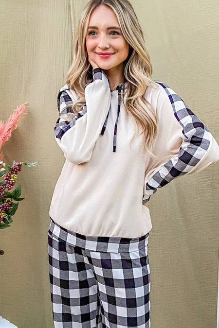 And The Why Drawstring Hooded Top and Plaid Pants Lounge Set - S. M. & Co.