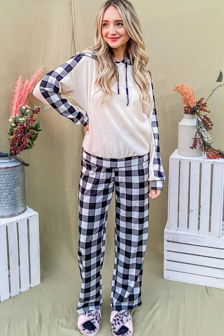 And The Why Drawstring Hooded Top and Plaid Pants Lounge Set - S. M. & Co.