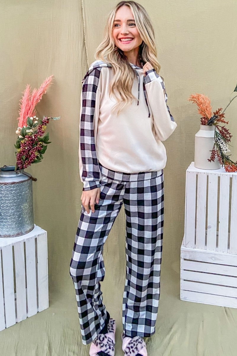 And The Why Drawstring Hooded Top and Plaid Pants Lounge Set - S. M. & Co.